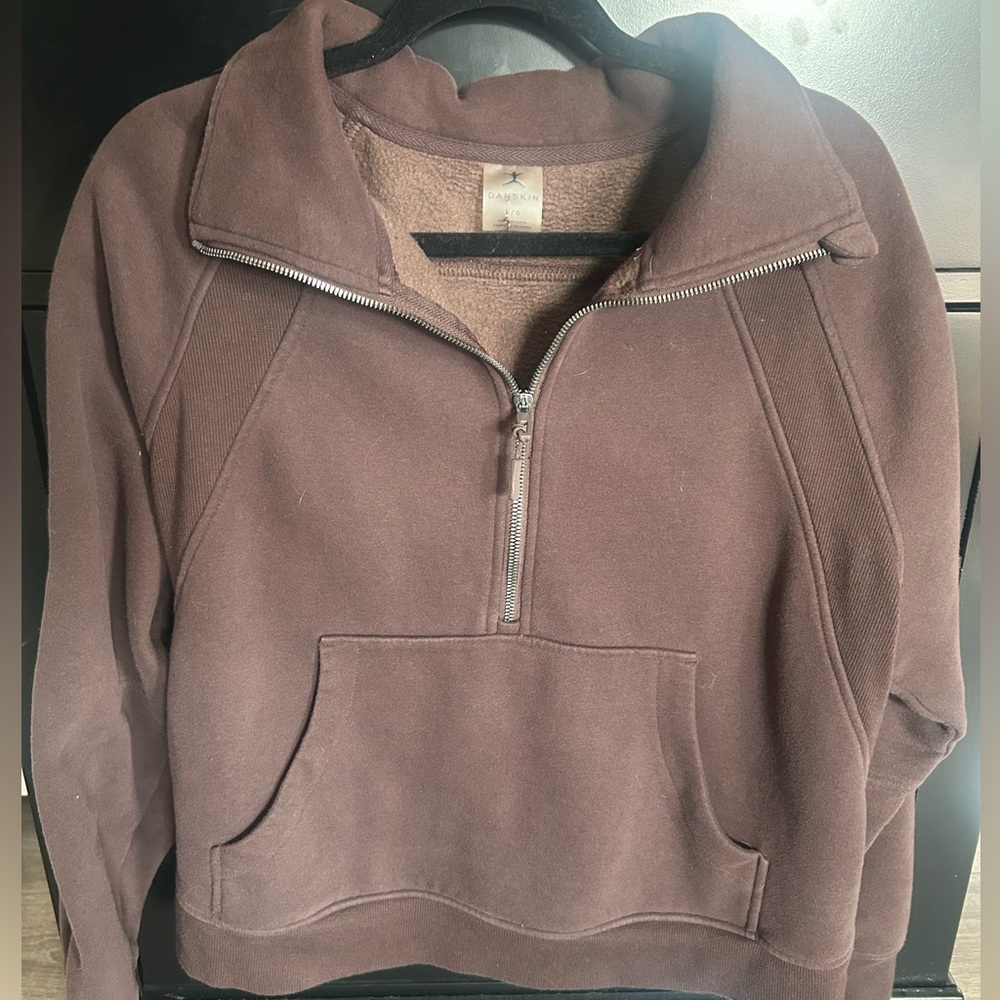 Danskin Women's Chocolate Quarter Zip-Up Sweater